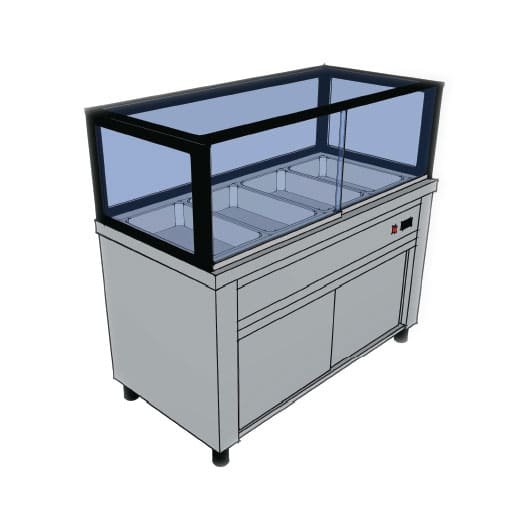 Επιδαπέδιο μπαιν μαρί βιτρίνα με προθήκη νερού με ίσια βαμμένα τζάμια IP-BMD-PG Inox-Production