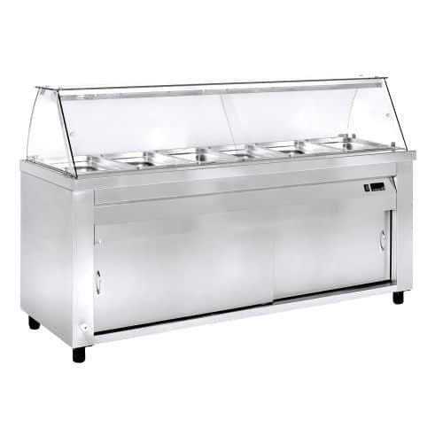 Επιδαπέδιο μπαιν μαρί βιτρίνα με προθήκη νερού για 6 GN 1/1, μήκους 204εκ. MM-ED-204G Niki Inox