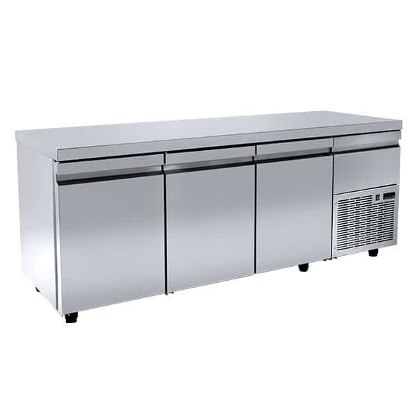 Ψυγείο πάγκος συντήρησης βάθος 80εκ. (για λαμαρίνες 60x40εκ.) με 3 μεγάλες πόρτες και ψυχώμενο χώρο επάνω από την μηχανή PA-80-210M, ενσωματωμένο ψυκτικό μηχάνημα Niki Inox