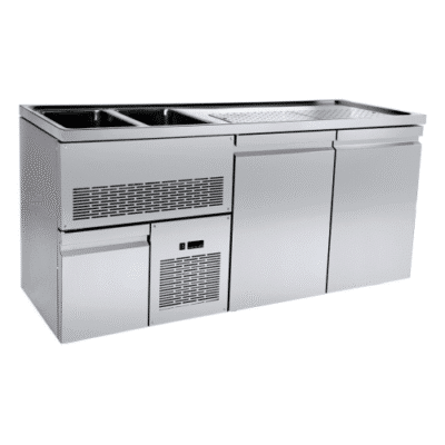 Ψυγείο πάγκος μπύρας keg cooler με 2 πόρτες και 2  γούρνες αριστερά PA-GE-200L2 με ενσωματωμένο ψυκτικό μηχάνημα Niki Inox
