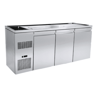 Ψυγείο πάγκος μπύρας keg cooler με 3 πόρτες και 1  γούρνα αριστερά PA-GE-213L1 με ενσωματωμένο ψυκτικό μηχάνημα Niki Inox
