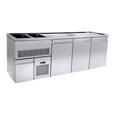 Ψυγείο πάγκος μπύρας keg cooler με 3 πόρτες και 2  γούρνες αριστερά PA-GE-257L2 με ενσωματωμένο ψυκτικό μηχάνημα, Niki Inox