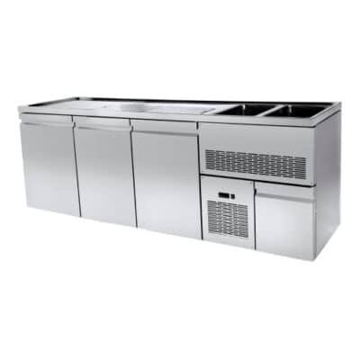 Ψυγείο πάγκος μπύρας keg cooler με 3 πόρτες και 2  γούρνες δεξιά PA-GE-257R2 με ενσωματωμένο ψυκτικό μηχάνημα Niki Inox
