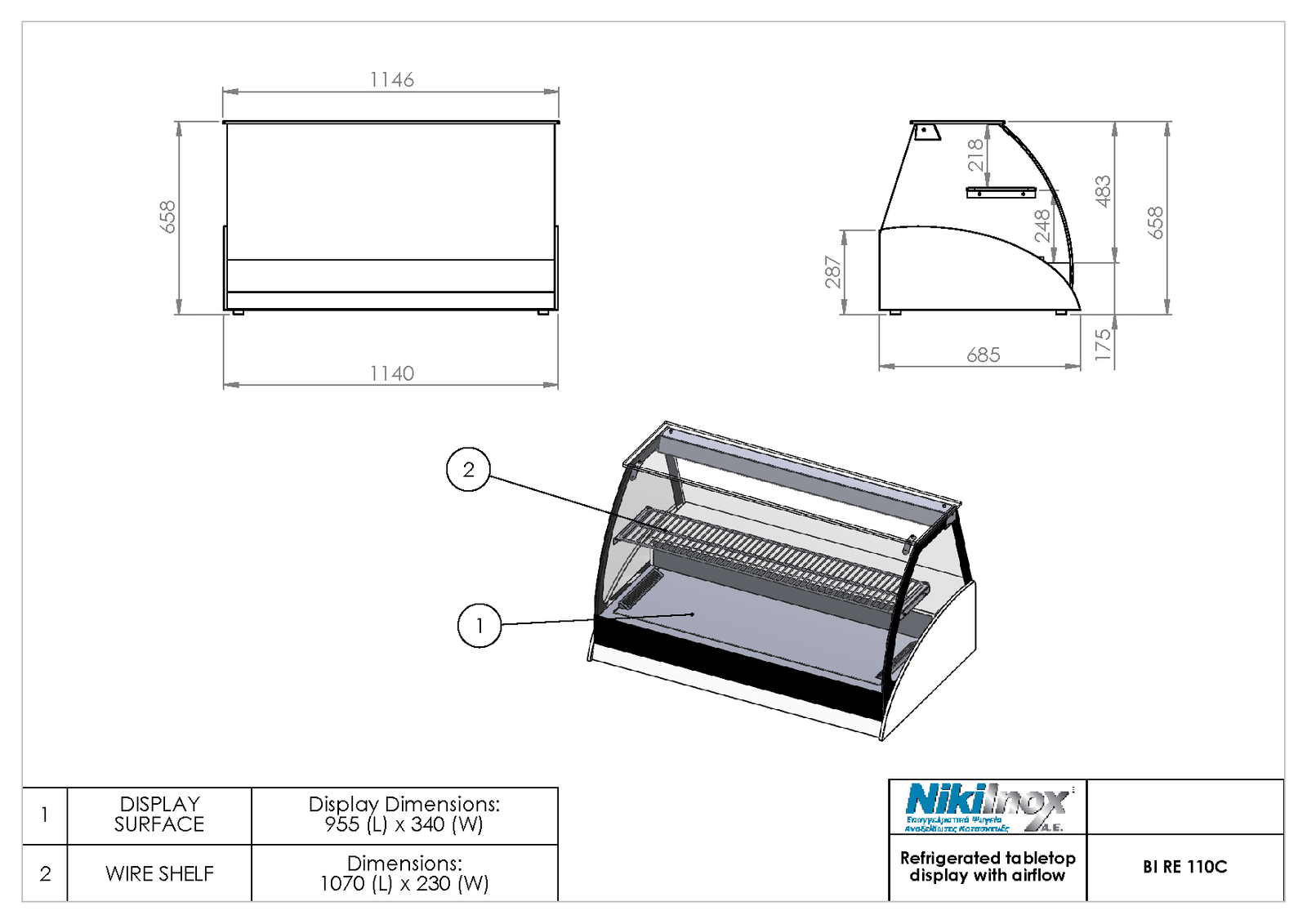 Επιτραπέζιο ψυγείο βιτρίνα με τελειώματα corian BI-RE-110C Niki Inox - Image 2