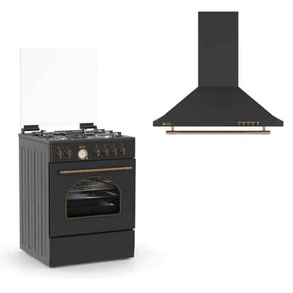 Σετ Rustic ανθρακί - κουζίνα μικτή, απορροφητήρας, Thermogatz